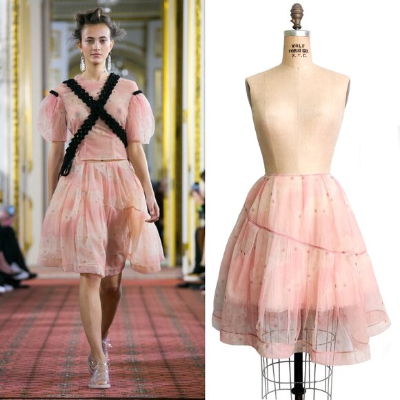 Simone Rocha SS16 Kimono Pink Floral Sheer Tulle Full Knee-length Skirt 6 10 S - Picture 1 of 10